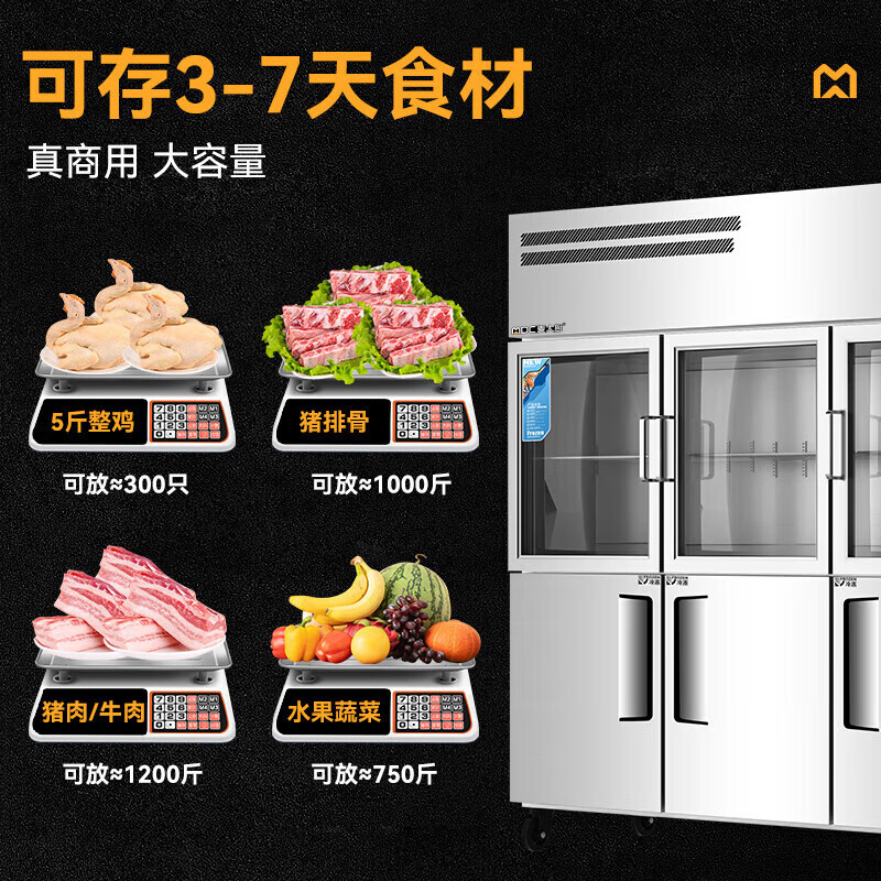 麥大廚標準款六門直冷上玻璃立式雙溫冰柜